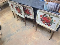 Vintage MCM handpainted TV Trays W/ wheels