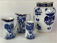 Blue & White Porcelain Vase & Pitchers with Gilt