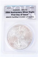 Coin 2011 25th Anniversary Silver Eagle ANACS MS70