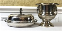 Silver Plated Lidded Dish and Champagne Holder