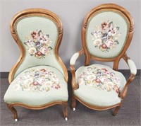 Pair of Victorian chairs with needlepoint
