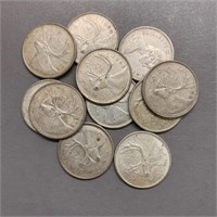 (10) 1968 Canada 25 Cent Pieces-Loose