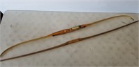 2 VINTAGE WOODEN LONG BOWS 72" & 66"