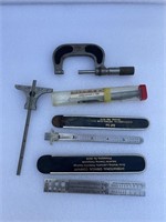 Vintage engineer tools micro meter rulers drill