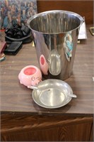 Stainless Trash Can & Pewter Ashtray & More