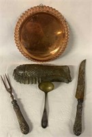 COPPER FISH AND PLATE WITH THREE SERVING