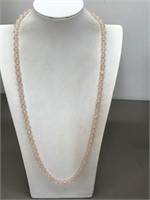 STAMPED SILVER CLASP ROSE QUARTZ BEAD NECKLACE