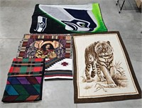 Lot of  Blankets - Seahawks, Tiger, Biederlack