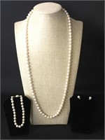 Natural Pearl Necklace, Bracelet, Earrings