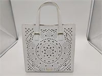 White Leather Cutwork Embroidery Tote Bag
