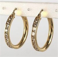 Pair of 14K Gold Earrings with Clear Stones