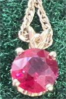 14K Necklace w/ red stone pendant-PICK