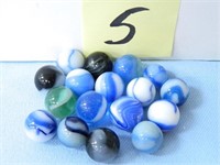 (15) Blue & White Marbles, Plus (3) Odd Marbles