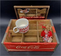 Assorted Coca~Cola memorabilia: heavy duty crate,