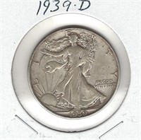 1939-D Silver U.S. Walking Liberty Half Dollar