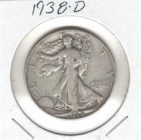 1938-D Silver U.S. Walking Liberty Half Dollar