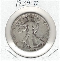 1934-D Silver U.S. Walking Liberty Half Dollar