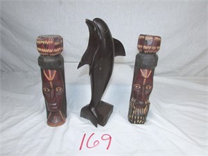 Hand Carved Tikki Statues - Wooden Dolphin Statue