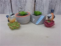 Faux Succulent Plants & Bird Figurines - NEW