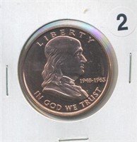 Franklin Half Style One Ounce .999 Copper Round