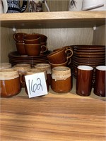 brown drip glaze mugs and brown dinnerware set