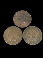 Three Antique Indian Head Penny Coins - 1904,