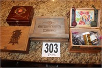 (4) Cigar Boxes with Miscellaneous Contents