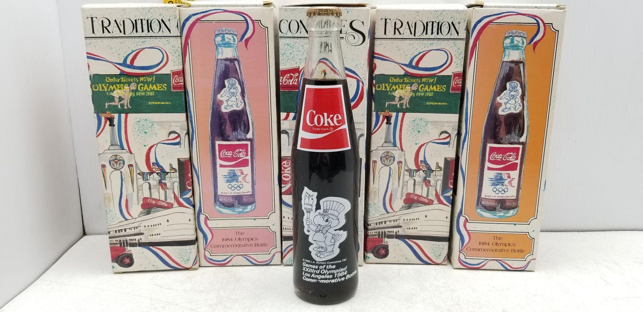 5 COCA COLA 1984 OLYMPIC GAMES BOTTLES IN BOXES