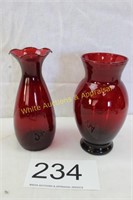 Pair of Ruby Red Vases