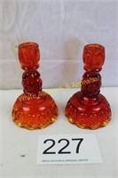 LE Smith Moon & Star Amberina Candle Stick Holders