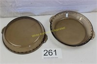 Pair of Smokey Glass Matching Pyrex Pie Plates