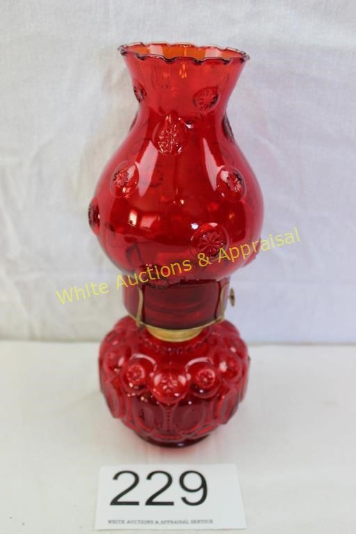 LE Smith Moon & Star Ruby Red Glass Oil Lamp
