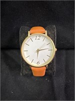 Women's White Face Light Brown Leather Band Watch