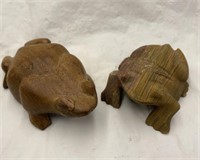 Decorative Carved Frogs, 1 Wood & 1 Stone