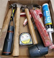 Box of hammers, gloves etc