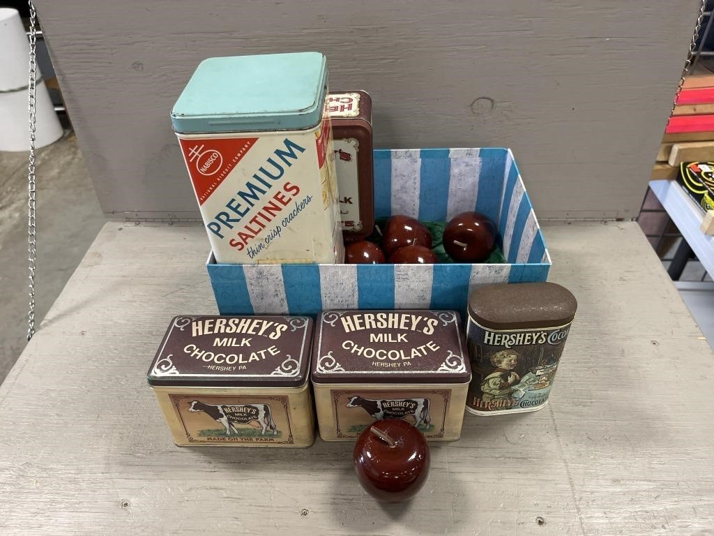 Assorted Tins and Apple Decor