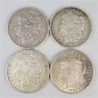 1900-O, 1901-O, 1921-S & 1921 Morgan Dollars.