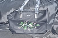 K. Eyre Black Handbag with Embroidered Flowers