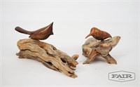 Wooden Bird Sculptures on Driftwood By B.Neely