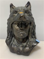 Cast metal wolf native Indian bust.