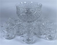 WATERFORD CRYSTAL PUNCH BOWL WITH MUGS