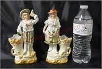 Vintage Porcelain Vase Figurines ~ Set of 2 ~ 8"t