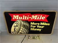 Multi Mile tire lighted advertising sign measures