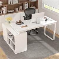 1 55.1" W : L-Shaped White Finish 1-Drawer Wooden
