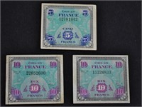 1944 WWII France 5 & 10 Francs Banknotes