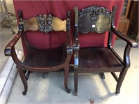 Two Antique Uniquely Carved Gothic Chairs