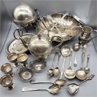 ANTIQUE SILVER PLATE + OTHER PCS OF SILVER PLATE
