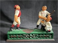 Vintage cast iron mechanical bank: baseball