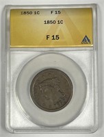 1850 Braided Hair Large Cent Fine ANACS F15