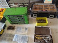 Lot Of Bolt And Screw Cabinets On Table